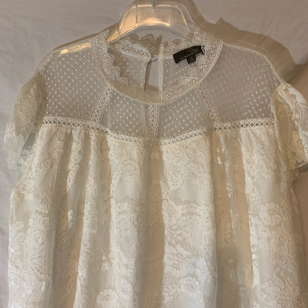 Suzanne Betro 3x White Lace Blouse